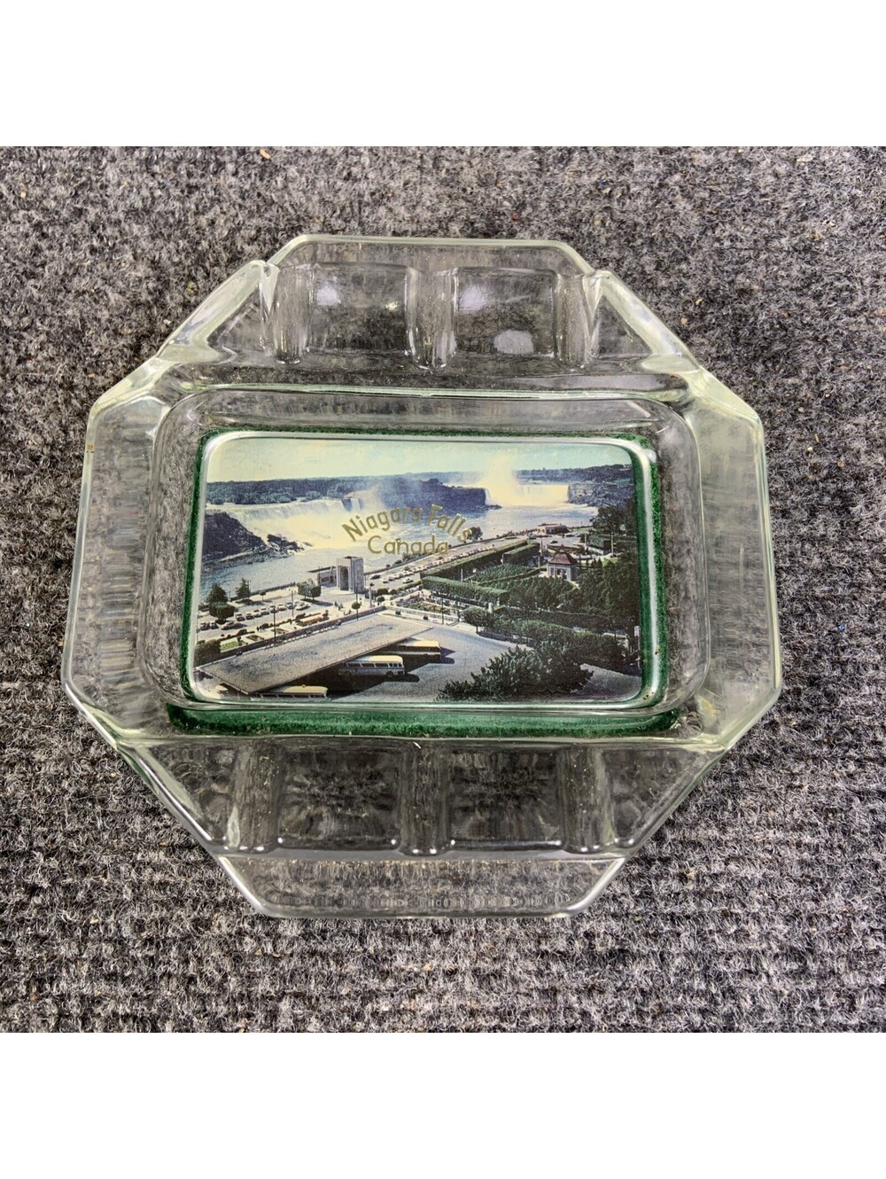 Vintage Niagara Falls Canada Heavy Glass Felt Bottom Ashtray